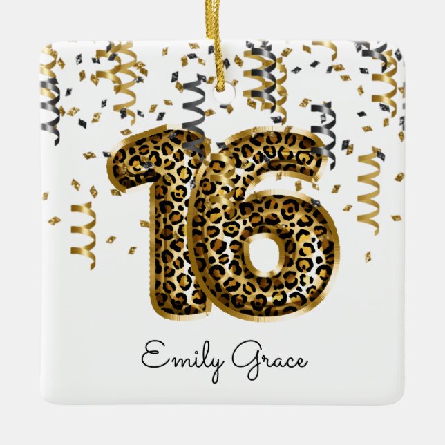 Leopard Foil 16 Birthday Balloons Photo Gift Teens Ceramic Ornament (Front)