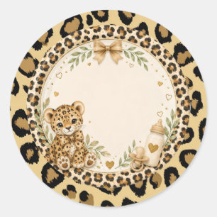 Leopard for baby shower classic round sticker
