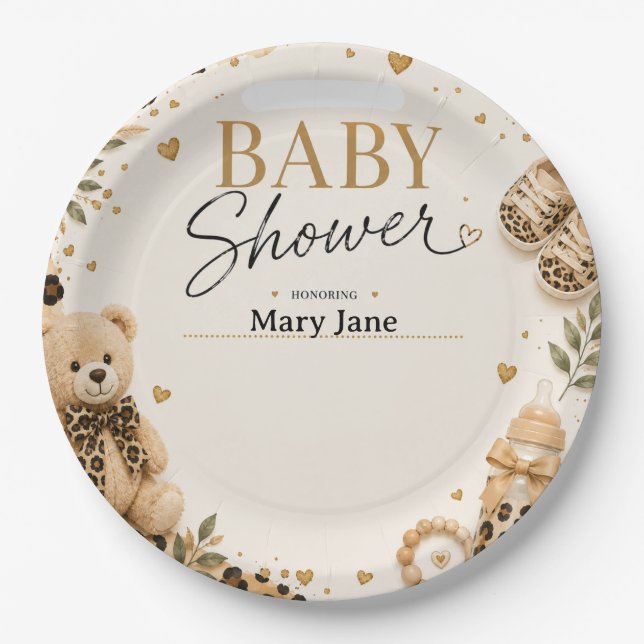 Leopard for Baby Shower Paper Plate (Front)