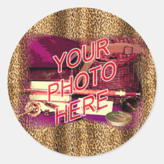 Leopard Frame Template Classic Round Sticker