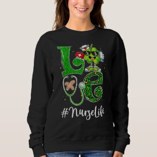 Leopard Funny Shamrock Love Nurse Cna Er Or St Pat Sweatshirt