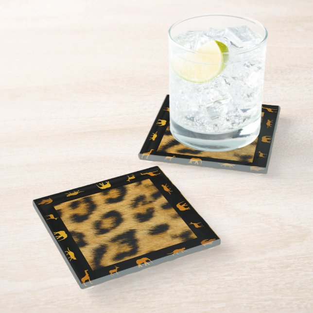 Leopard Fur African Border - Glass Coaster (Angled)