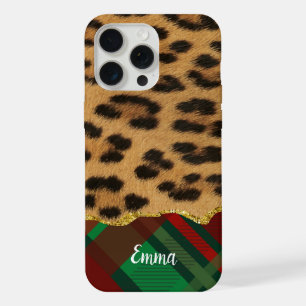 Leopard Fur and Holiday Plaid iPhone 15 Pro Max Case