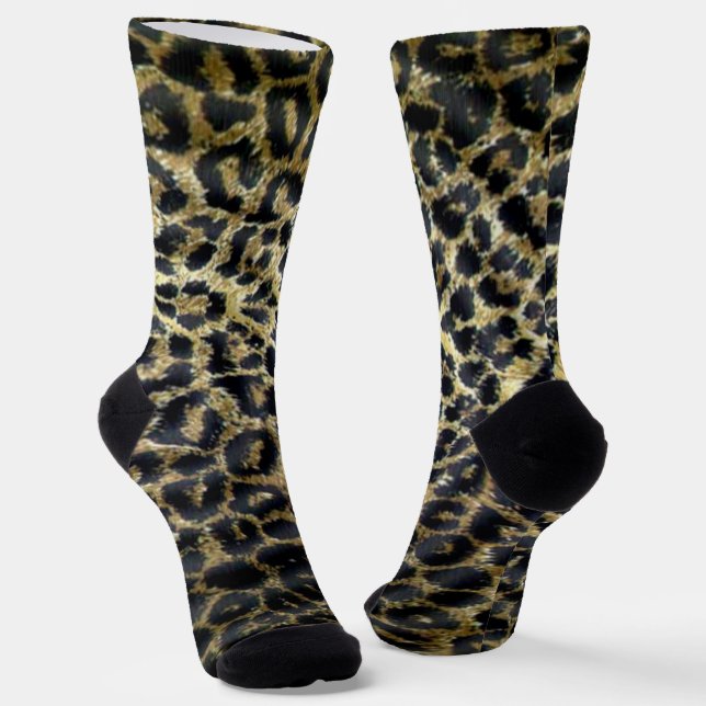 Leopard Fur, Full Print Crew Socks (Angled)