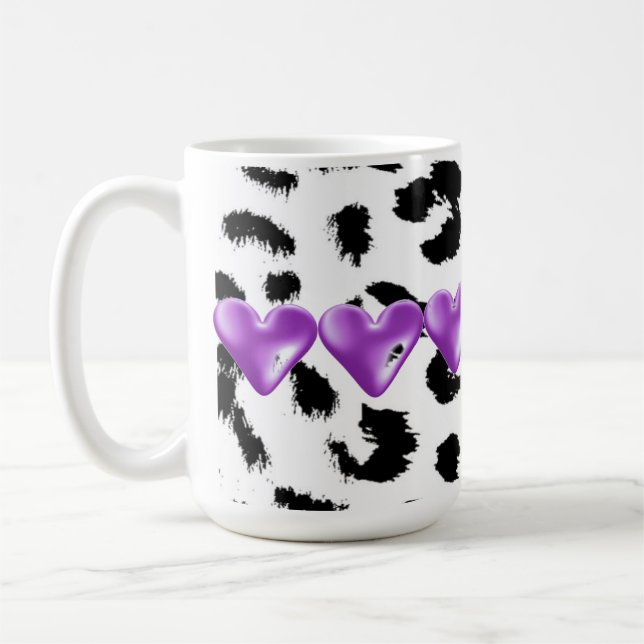 Leopard Fur Pattern With Hearts Coffee Mug (Left)