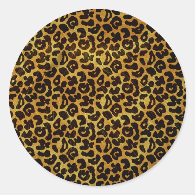 Leopard Fur Print Animal Pattern Classic Round Sticker (Front)