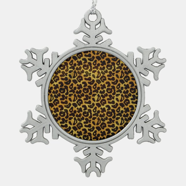 Leopard Fur Print Animal Pattern Snowflake Pewter Christmas Ornament (Front)