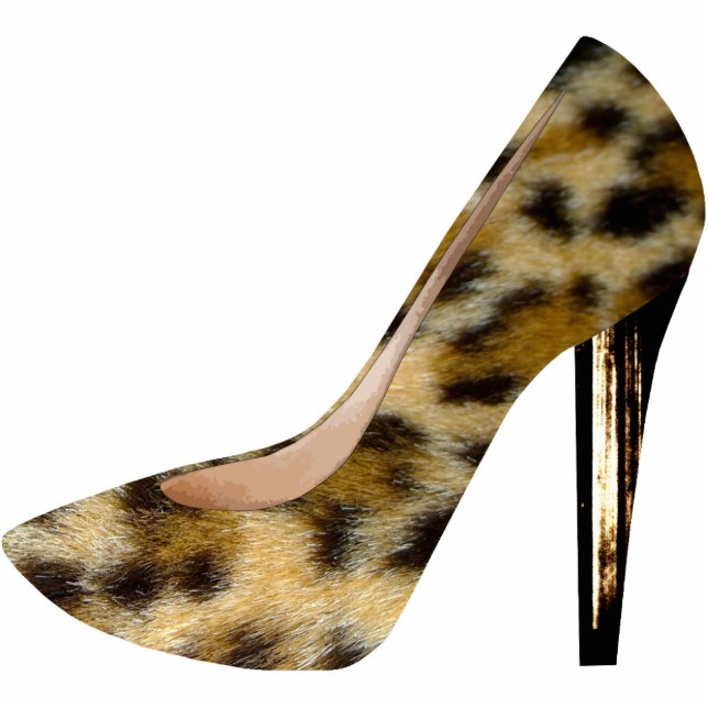 Leopard Fur Print High Heel Shoe Fashion Keychain Photo Sculpture Key Ring (Front)