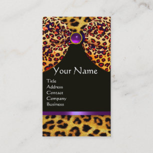LEOPARD FUR RIBBON ,PURPLE BLACK GEMSTONE MONOGRAM BUSINESS CARD