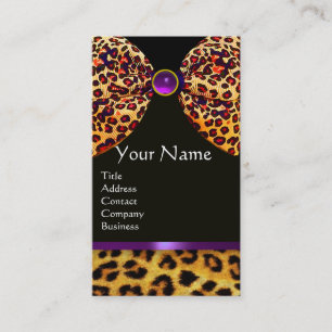 LEOPARD FUR RIBBON ,PURPLE BLACK GEMSTONE MONOGRAM BUSINESS CARD