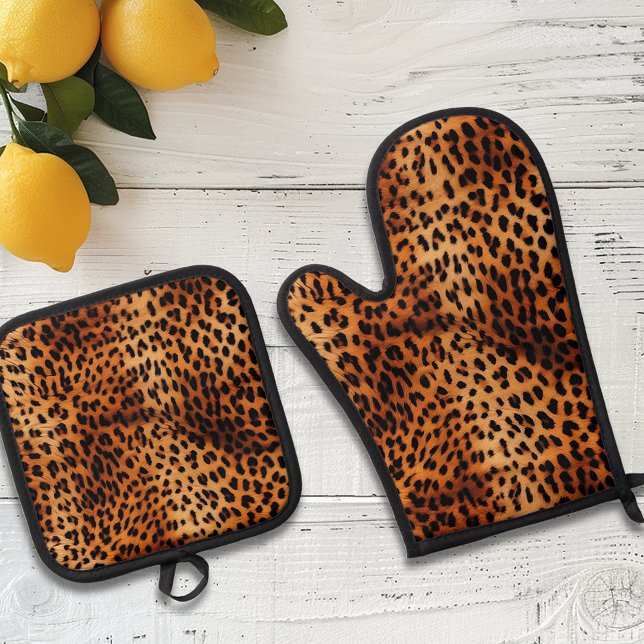 Leopard Fur Spots Pattern Oven Mitt & Pot Holder Set (Creator Uploaded)