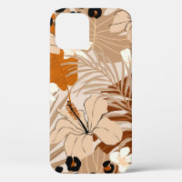 Leopard fur tropical leaves hibiscus flowers seaml