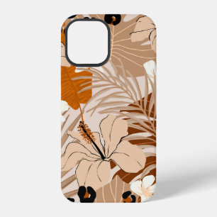 Leopard fur tropical leaves hibiscus flowers seaml iPhone 12 case