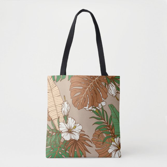 Leopard fur tropical leaves hibiscus flowers seaml tote bag (Front)