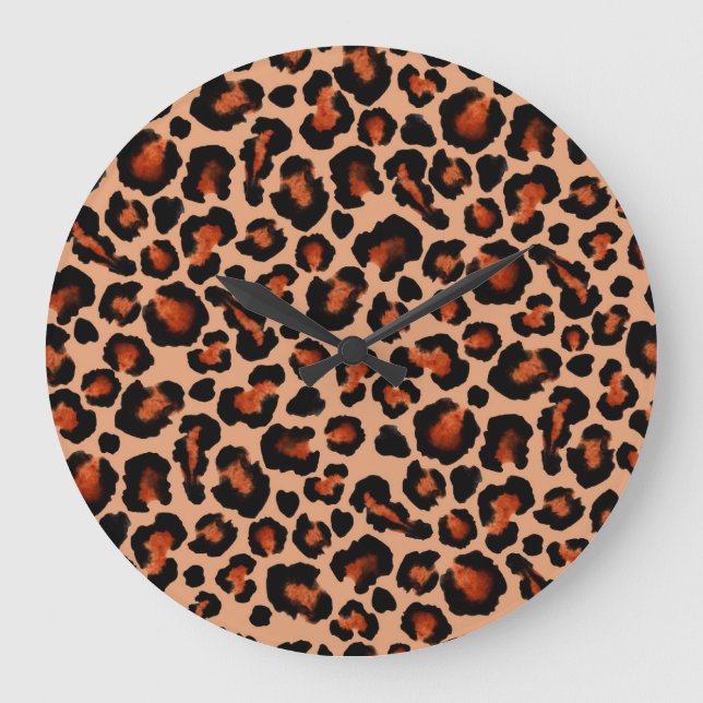 Leopard fur, watercolor, seamless background. large clock (Front)