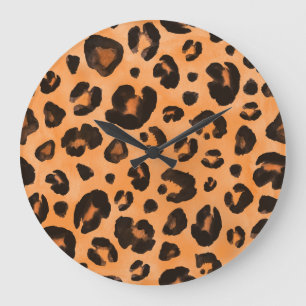 Leopard fur, watercolor, seamless texture. large clock