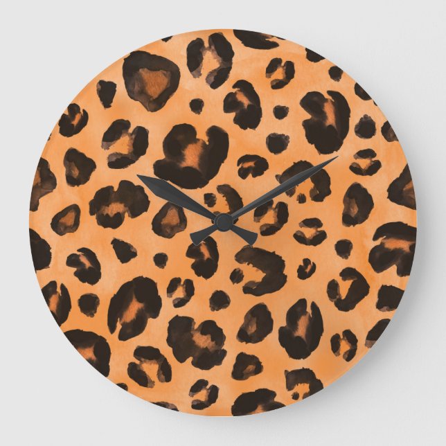 Leopard fur, watercolor, seamless texture. large clock (Front)