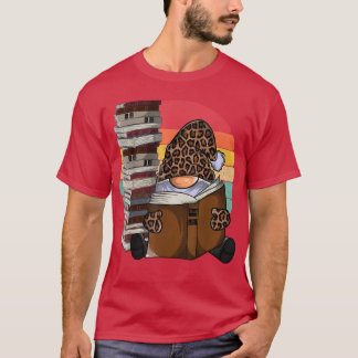 Leopard garden gnome reading books, sunset gnomes  T-Shirt