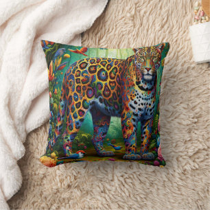 Leopard Gaze: Tropical Majesty in Motion Cushion