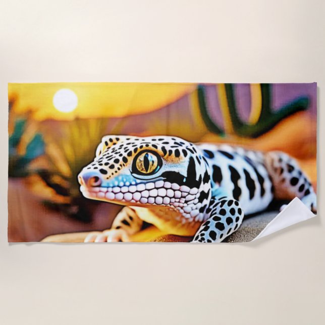 Leopard Gecko Desert Design Beach Towel (Front)
