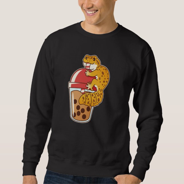 Leopard Gecko Drinking Boba Bubble Tea Sweatshirt (Front)