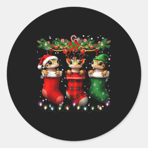 Leopard Gecko In Christmas Socks Lights Leopard Ge Classic Round Sticker