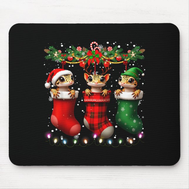 Leopard Gecko In Christmas Socks Lights Leopard Ge Mouse Mat (Front)