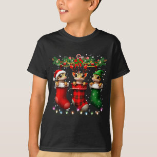Leopard Gecko In Christmas Socks Lights Leopard Ge T-Shirt