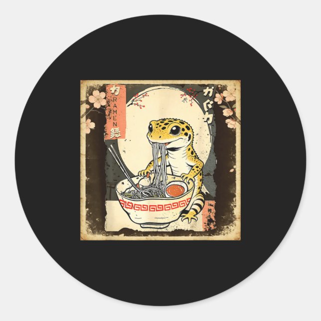 Leopard Gecko Lizard Ramen Crested Gecko Japanese  Classic Round Sticker (Front)