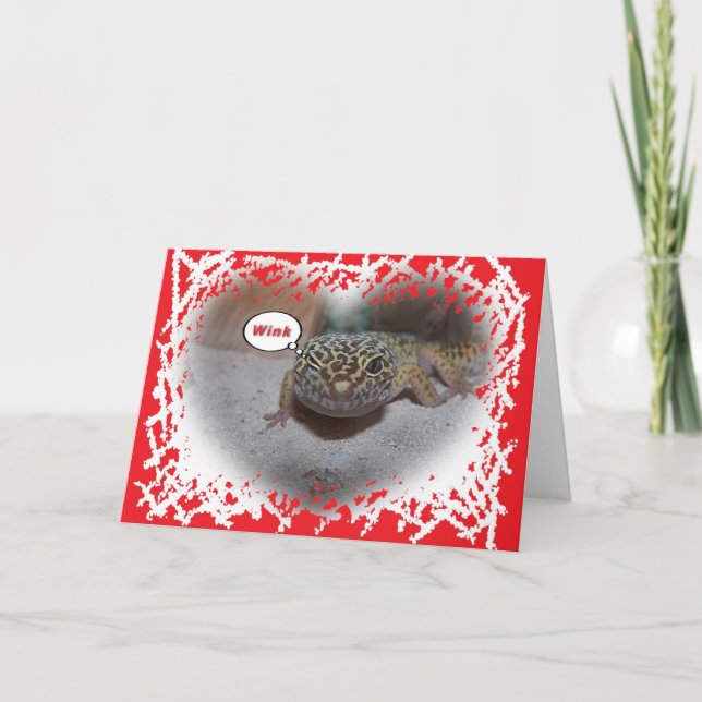 Leopard Gecko Lizard Winking Valentines Card (Front)