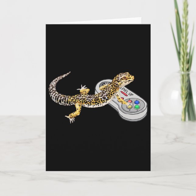 Leopard Gecko Playing Video Game Lizard And Reptil Card (Front)