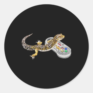 Leopard Gecko Playing Video Game Lizard And Reptil Classic Round Sticker