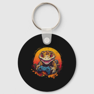 Leopard Gecko Playing Video Game Lizard And Reptil Key Ring