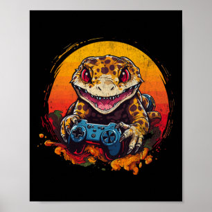 Leopard Gecko Playing Video Game Lizard And Reptil Poster