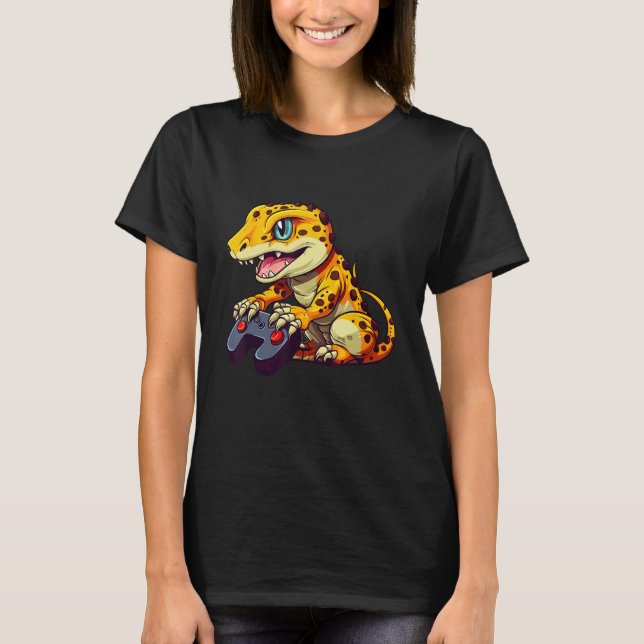 Leopard Gecko Playing Video Game Lizard & Reptiles T-Shirt (Front)