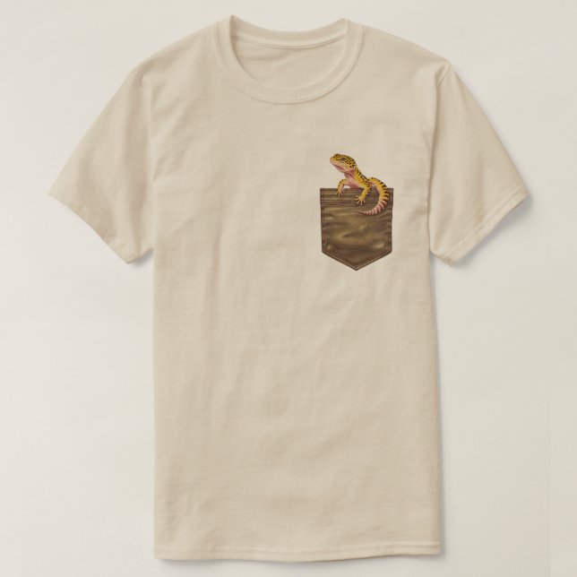 leopard gecko pocket t-shirt cute lizard reptile  (Design Front)
