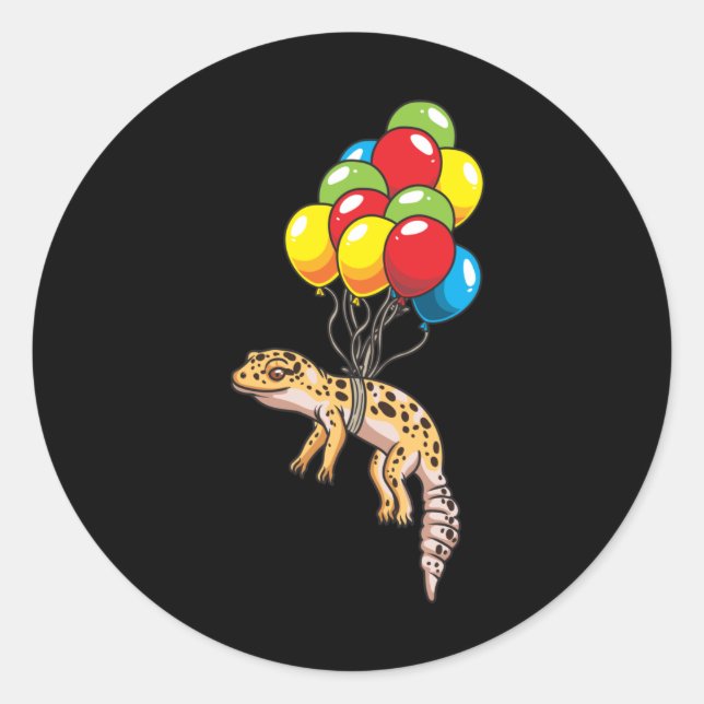 Leopard Gecko With Balloons Gift Classic Round Sticker (Front)