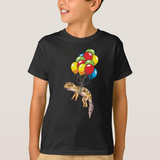 Leopard Gecko With Balloons Gift T-Shirt (Front)