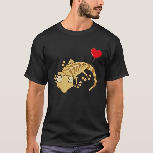 Leopard Gecko With Heart Balloon Valentines Day Lo T-Shirt (Front)