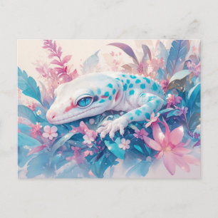 Leopard Gecko with Teal Spot and Tropical Flower Postcard
