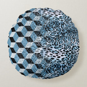 Leopard Geometric, Animal Skin Design. Round Cushion