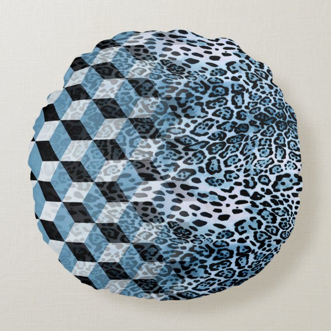 Leopard Geometric, Animal Skin Design. Round Cushion (Front)