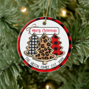 Leopard, Gingham and Buffalo Plaid Christmas Trees Ceramic Tree Decoration