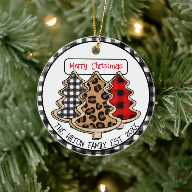 Leopard, Gingham and Buffalo Plaid Christmas Trees Ceramic Tree Decoration (Tree)