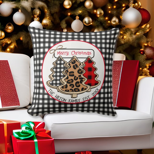 Leopard, Gingham and Buffalo Plaid Christmas Trees Cushion (Creator Uploaded)