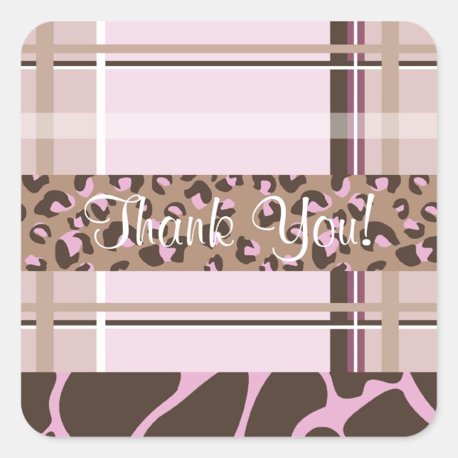 Leopard, Giraffe & Plaid Print Thank You Sticker (Front)