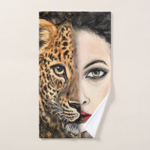 Leopard Girl Face Fantasy Bath Towels Painting