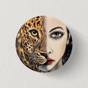 Leopard Girl Face Fantasy Painting Art Wild Animal 3 Cm Round Badge
