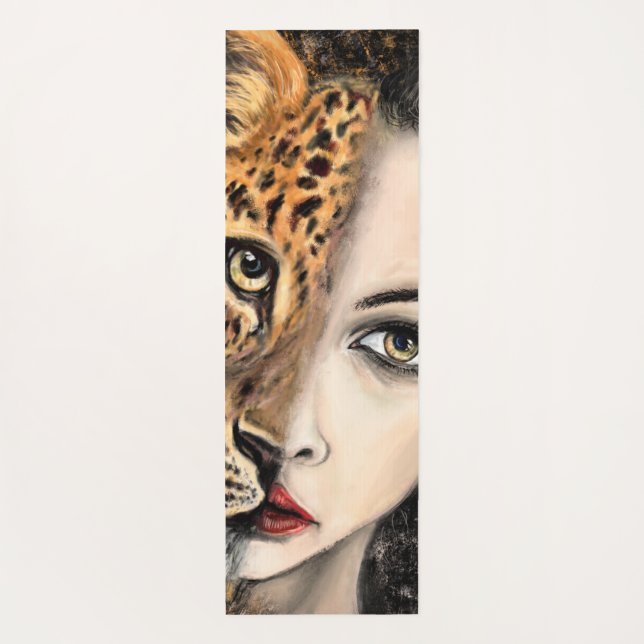 Leopard Girl Face Fantasy Yoga Mat Painting (Back)