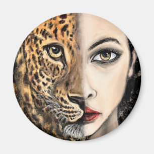 Leopard Girl Face Magnet Fantasy Painting